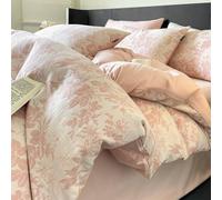 Mesnt Double Duvet Cover Sets Cotton, Leaf Plant Pattern Bedding Set with Bed Sheet and 2 Pillowcases, Pink, Style 19, 1.5m-200x230cm