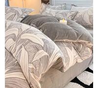 Mesnt Duvet Cover 4 Piece Set, Queen Leaf Pattern Bedding Set with Bed Sheet and 2 Pillowcases, Polyester, Grey, Style 19, 1.8m-200x230cm