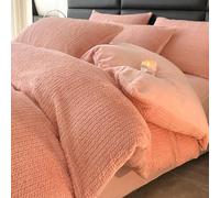 Mesnt Duvet Cover Set Large Single, Solid Color Wheat Pattern Bedding Set with Bed Sheet and 1 Pillowcase, Polyester, Coral Pink, 1.35m-155x210cm