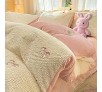 Mesnt Duvet Cover Set Single, Bowknot Pattern Bedding Set with Bed Sheet and 1 Pillowcase, Polyester, Dusty Pink, 1.35m-155x210cm