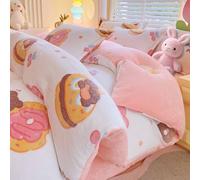 Mesnt Duvet Cover Sets 4 Pieces, Double Donut Pattern Bedding Set with Bed Sheet and 2 Pillowcases, Polyester, Pink, Style 9, 1.5m-180x200cm