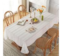 Mesnt Fabric Tablecloths, Cotton Simple Stripe Farmhouse StyleTable Cover for Party Picnic Dinner Decor, White, StyleA, 51 x 102 Inches