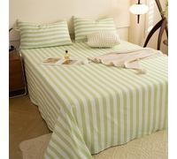 Mesnt Flat Bed Sheet Only, Chemical Fiber Stripes Pattern Flat Sheets Breathable, Light Green, Super King (230x250cm)