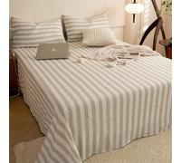 Mesnt Flat Bed Sheet Only, Chemical Fiber Stripes Pattern Flat Sheets Mattress Protector, Light Khaki, Super King (230x250cm)