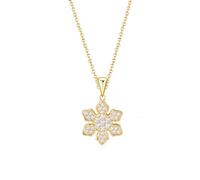 Mesnt Gold Pendant Necklaces for Women, 9K Yellow Gold 13.3mm Snowflakes with Lab Created Diamond Necklaces for Women, Length: 40+5cm