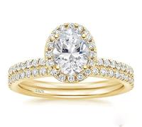 Mesnt Gold Ring for Women, 925 Sterling Silver 2Pcs Halo Wedding Rings Set with 6x8mm Oval Shape Cubic Zirconia, Size M 1/2