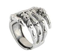 Mesnt Gothic Rings for Men, Men 925 Sterling Silver Skull and Bones Promise Ring Silver, Size Adjustable