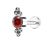 Mesnt Helix Earrings, 1pcs 18G Internally Threaded Piercing Nose Studs with Round Red Cubic Zirconia and Balls in Titanium, Silver Red, 1.0x6mmxM0.9Y