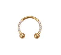 Mesnt Helix Earrings For Women, 1pcs 16G Hoop Piercing Nose Rings Horseshoe with Cubic Zirconia and Balls in Titanium, Gold, 1.2x10x3mm