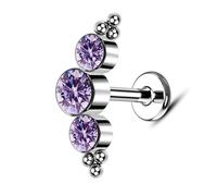 Mesnt Helix Earrings For Women, 1pcs 16G Threadless Piercing Nose Studs Round with Cubic Zirconia in G23 Titanium, Silver Purple, 1.2x8mm