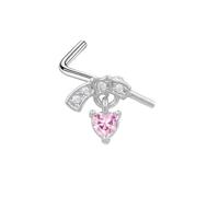 Mesnt Helix Earrings For Women, 1pcs 20G L Shape Piercing Nose Studs Heart with Cubic Zirconia in Stainless Steel, Silver Pink-Style 19, 0.8x7mm