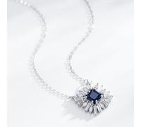 Mesnt Lab Grown Sapphire Necklace, Women 14K White Gold Luxury Moissanite and Lab Created Sapphire Pendant Necklace, Length: 40+5cm