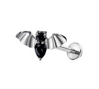 Mesnt Lip Ring Studs, 1pcs 16G Internally Threaded Piercing Nose Studs Bat Shape with Round and Pear Shape Cubic Zirconia in Titanium, Silver Black, 1.2x8mmxM0.9