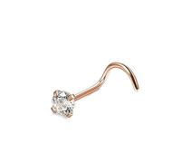 Mesnt Lip Ring Studs, 1pcs 20G Curved L Shape Piercing Nose Studs with Round Cubic Zirconia in Stainless Steel, Rose Gold, 0.8x6mm