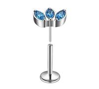Mesnt Lip Rings, 1pcs 18G Threadless Piercing Nose Studs Marquise Shape Blue Cubic Zirconia in G23 Titanium, Silver, 1.0x10mm