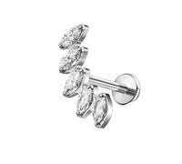 Mesnt Lip Rings For Women, 1pcs 16G Internally Threaded Piercing Nose Studs Marquise Shape Cubic Zirconia in G23 Titanium, Silver, 1.2x12mmxM0.9
