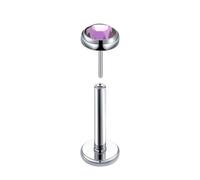 Mesnt Lip Rings For Women, 1pcs 16G Threadless Piercing Nose Studs with Round Cubic Zirconia Purple in Titanium, Silver Purple, 1.2x10mm