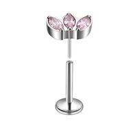 Mesnt Lip Rings For Women, 1pcs 20G Threadless Piercing Nose Studs Marquise Shape Pink Cubic Zirconia in G23 Titanium, Silver, 0.8x8mm