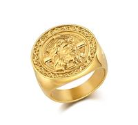 Mesnt Men Engagement Ring, Stainless Steel 23MM Wide Mens Stainless Steel Vintage Signet Ring with Cross Jesus, Gold, Size N 1/2