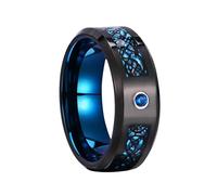Mesnt Men Engagement Ring, Tungsten Mens Wedding Bands Ring with Celtic Knot Fiber and Cubic Zirconia, Black Blue, Size Z
