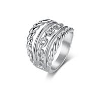 Mesnt Men Womens Engagement Rings, Stainless Steel 18MM Wide Hollow Ring Twisted Rope and Chain Multilayer, Silver, Size R 1/2