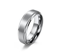 Mesnt Mens Promise Rings, Tungsten Carbide 6MM Brushed Matte Promise Bands Ring Step Edges for Men Silver, Size V 1/2