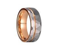 Mesnt Mens Ring Wedding Band Tungsten, 8MM Wide Two-Tone Wedding Ring for Men Hammered Pattern, Rose Gold Silver, Size V 1/2