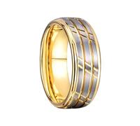 Mesnt Mens Rings for Men, Tungsten 8MM Wide Two-Tone Brushed Wedding Ring with Groove Lines, Gold Silver, Size V 1/2