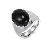Mesnt Mens Rings Wedding, Stainless Steel 20MM Wide Men Ring with Big Black Oval Stone, Silver, Size R 1/2