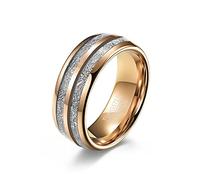 Mesnt Mens Tungsten Rings, 8MM Trendy Bands Ring Inlay with Double Lines Silver Foil for Men Women Rose Gold, Size T 1/2
