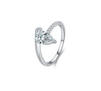 Mesnt Moissanite Rings White Gold, Women's 18K Gold Delicate Promise Ring with 5x8mm Pear Shape Moissanite, Size M 1/2