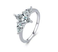 Mesnt Moissanite Rings White Gold, Womens 9K Gold Delicate Promise Ring with 5x10mm Marquise Shape Moissanite, Size S 1/2