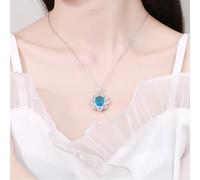 Mesnt Necklace for Women Fashion Jewelry, 18K White Gold Pendant Necklace for Women Luxury Flower Oval Topaz and Moissanite Blue