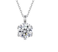 Mesnt Necklace for Women Simple, Solitaire 6 Claws Round Moissanite 1ct/6.5mm Pendant Necklaces 45cm, 950 Platinum