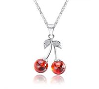 Mesnt Necklace for Women Simple, Sterling Silver Cherry Pendant Necklace for Women Silver, Length 44cm