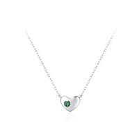 Mesnt Necklace for Women Wedding, 9K White Gold 7.5x9mm Heart Pendant Necklace with Lab Created Emerald, Length: 40+5cm
