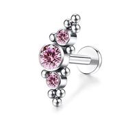 Mesnt Nose Rings Sets Studs, 1pcs 18G Internally Threaded Piercing Nose Studs Round with Cubic Zirconia in G23 Titanium, Silver Pink Purple, 1.0x12mm