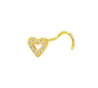 Mesnt Nose Rings Studs, 1pcs 20G Curved L Shape Piercing Nose Studs Hollow Heart with Cubic Zirconia in G23 Titanium, Gold-Style 1, 0.8x7mm
