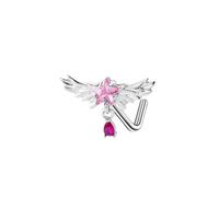 Mesnt Nose Rings Studs Surgical Steel, 1pcs 20G L Shape Piercing Nose Studs Star and Angel's Wings with Cubic Zirconia, Silver Pink-Style 7, 0.8x7mm