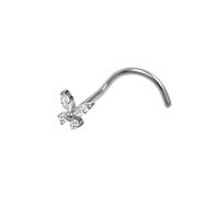 Mesnt Nose Stud Titanium, 1pcs 20G Curved L Shape Piercing Nose Studs Butterfly with Cubic Zirconia, Silver-Style 4, 0.8x7mm