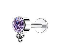 Mesnt Nose Studs Titanium, 1pcs 18G Internally Threaded Piercing Nose Studs with Round Purple Cubic Zirconia and 3 Balls, Silver Purple, 1.0x8mmxM0.9Y