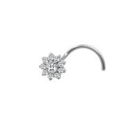 Mesnt Nose Studs Titanium, 1pcs 20G Curved L Shape Piercing Nose Studs Flower with Cubic Zirconia, Silver-Style 6, 0.8x7mm