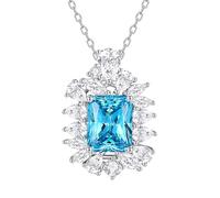 Mesnt Pendant Necklace for Women, Necklaces with 10x8mm Rectangular Blue Topaz and Moissanite 40+5cm, 14K White Gold