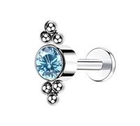 Mesnt Piercing Earrings Studs, 1pcs 18G Internally Threaded Piercing Nose Studs with Round Light Blue Cubic Zirconia and Balls in Titanium, Silver Light Blue, 1.0x6mmxM0.9Y
