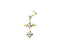 Mesnt Piercing Earrings Studs, 1pcs 20G L Shape Piercing Nose Studs Angel's Wings and Heart Cubic Zirconia in Stainless Steel, Gold, 0.8x7mm