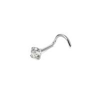 Mesnt Piercing Earrings Surgical Steel, 1pcs 20G Curved L Shape Piercing Nose Studs with Round Cubic Zirconia, Silver, 0.8x6mm