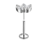 Mesnt Piercing Nose Ring Septum, 1pcs 20G Threadless Piercing Nose Studs Marquise Shape White Cubic Zirconia in G23 Titanium, Silver, 0.8x10mm