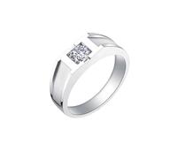 Mesnt Platinum Geometric Matte Engagement Ring for Men Solitaire with Diamond 0.3ct, Size O 1/2