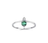Mesnt Promise Ring Band for Women, Women's 14K White Gold Simple Design 3 Prong Round 0.25ct Lab Emerald and Moissanite Engagement Ring, Size U 1/2