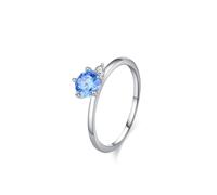 Mesnt Promise Ring for Her, Women's 18K White Gold Simple Design with 5 Claw Round Topaz 0.65ct and Moissanite Promise Ring, Size N 1/2